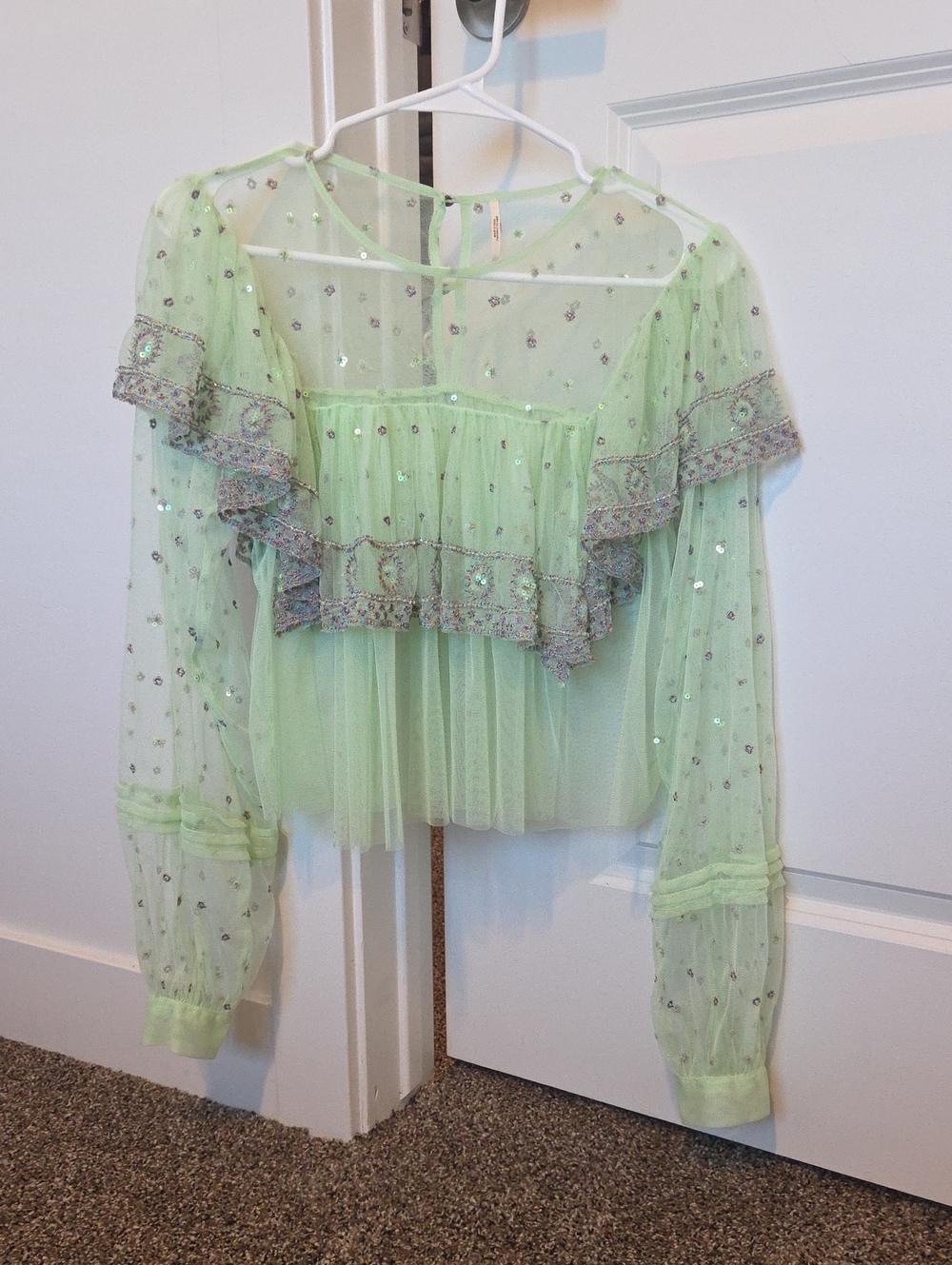 Free People Sheer Embellished Blouse